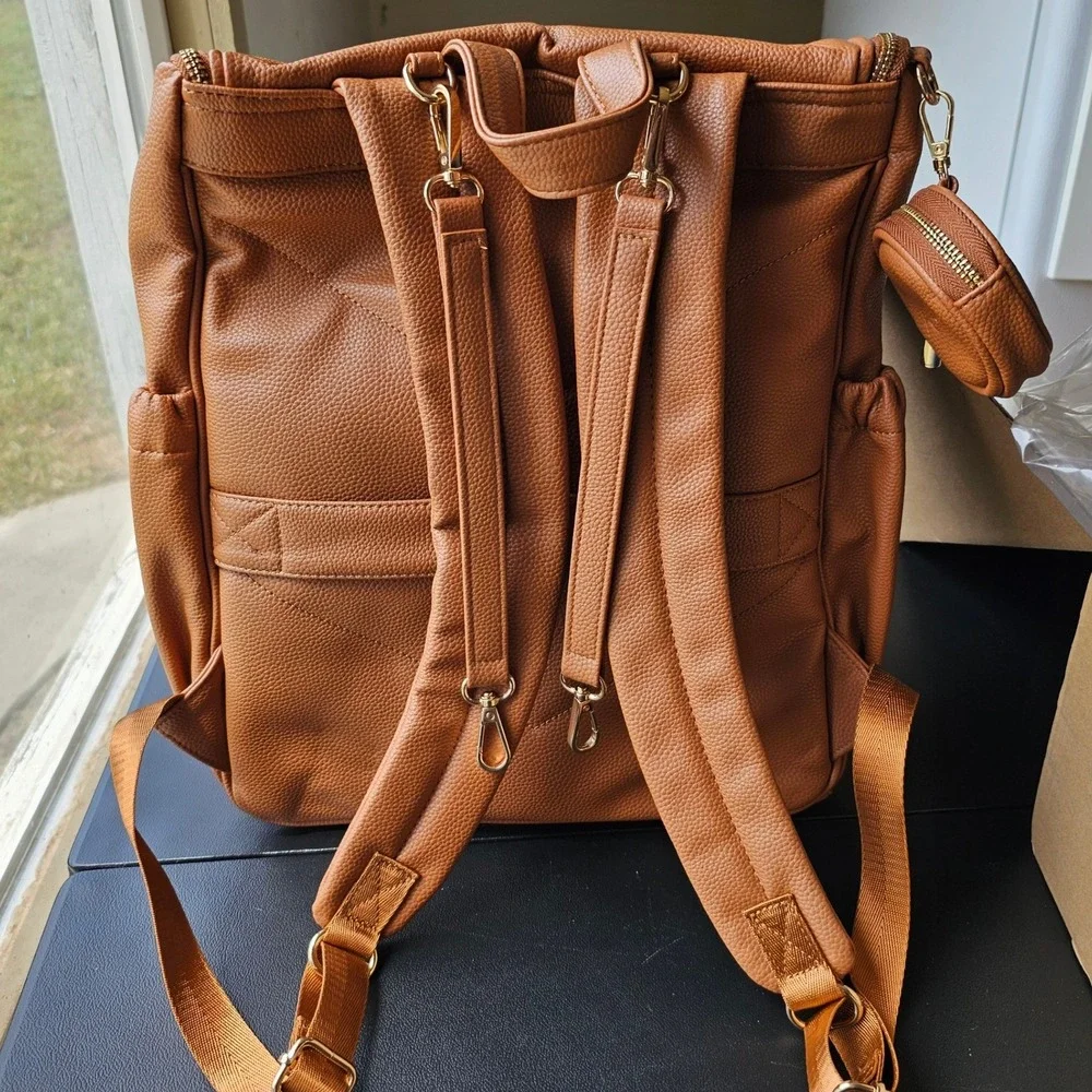 Kovale Collective Tan Vegan Leather Diaper Bag Backpack with 5 Accessories New